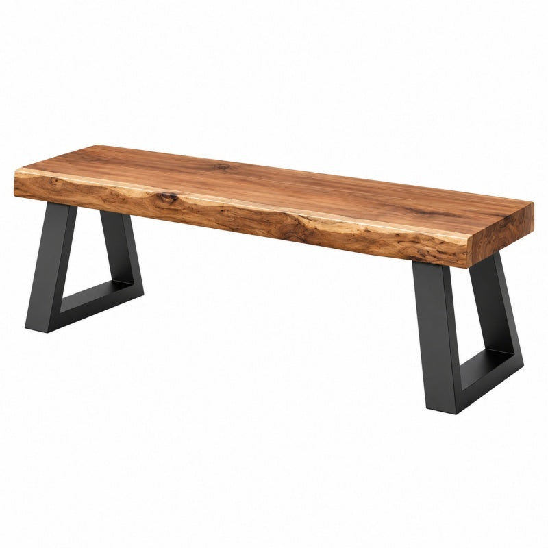 Ławka 180 x 40 x 45 cm z naturalnego drewna i czarnego metalu - styl industrialny