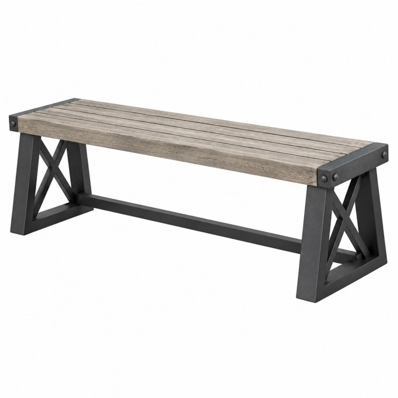 Ławka 150 x 35 x 45 cm z drewnianym siedziskiem i metalową ramą szara industrialna