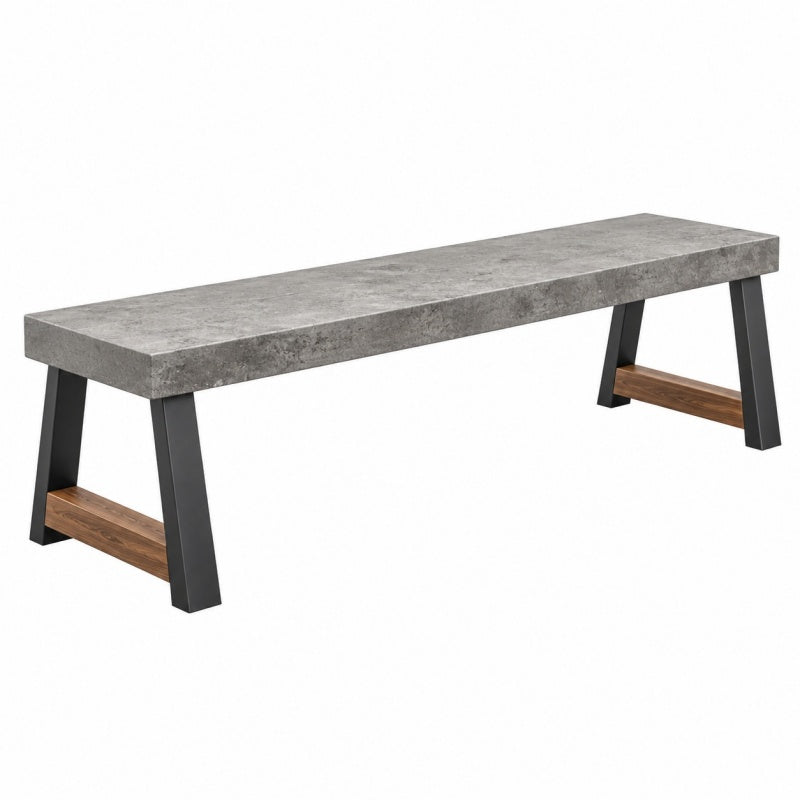Ławka 180 x 35 x 45 cm w stylu industrialnym z szarym blatem i czarną stalową podstawą