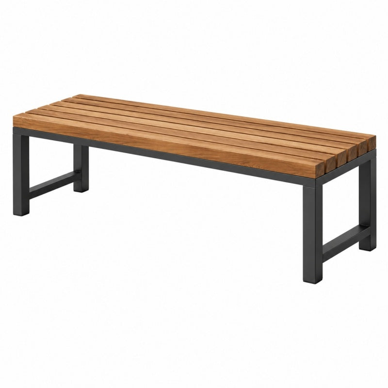 Ławka ogrodowa 180 x 40 x 45 cm z drewnianym siedziskiem i metalową ramą brązowa/czarna