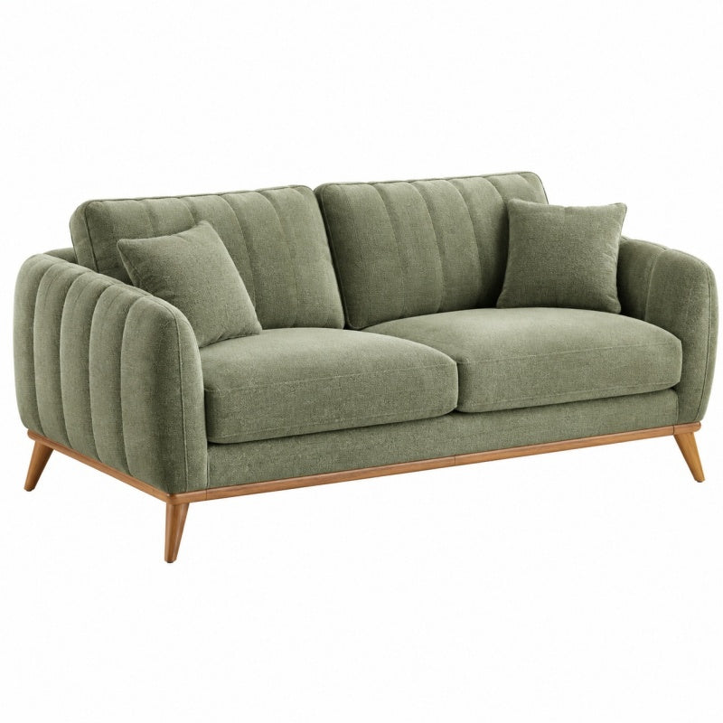 Sofa dwuosobowa 180 x 85 x 85 cm z tkaniny oliwkowa w stylu retro