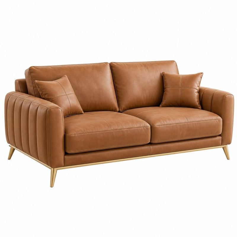 Sofa dwuosobowa 180 x 90 x 85 cm z ekoskóry brązowa w stylu nowoczesnym