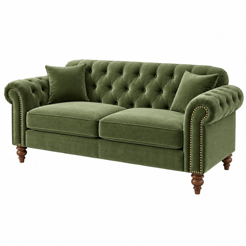Sofa dwuosobowa 170 x 90 x 82 cm z zielonego aksamitu w stylu Chesterfield