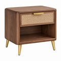 Szafka nocna 50 x 40 x 55 cm z drewna brązowa z rattanową szufladą w stylu retro