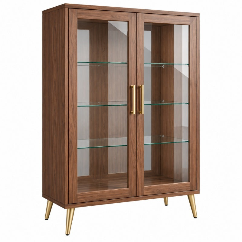 Witryna 90 x 40 x 180 cm z płyty meblowej brązowa ze szkłem w stylu retro