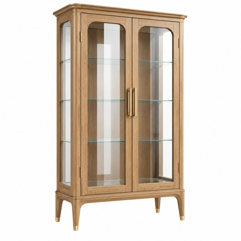 Witryna 90 x 40 x 180 cm z drewna i szkła w kolorze naturalnego dębu - klasyczna