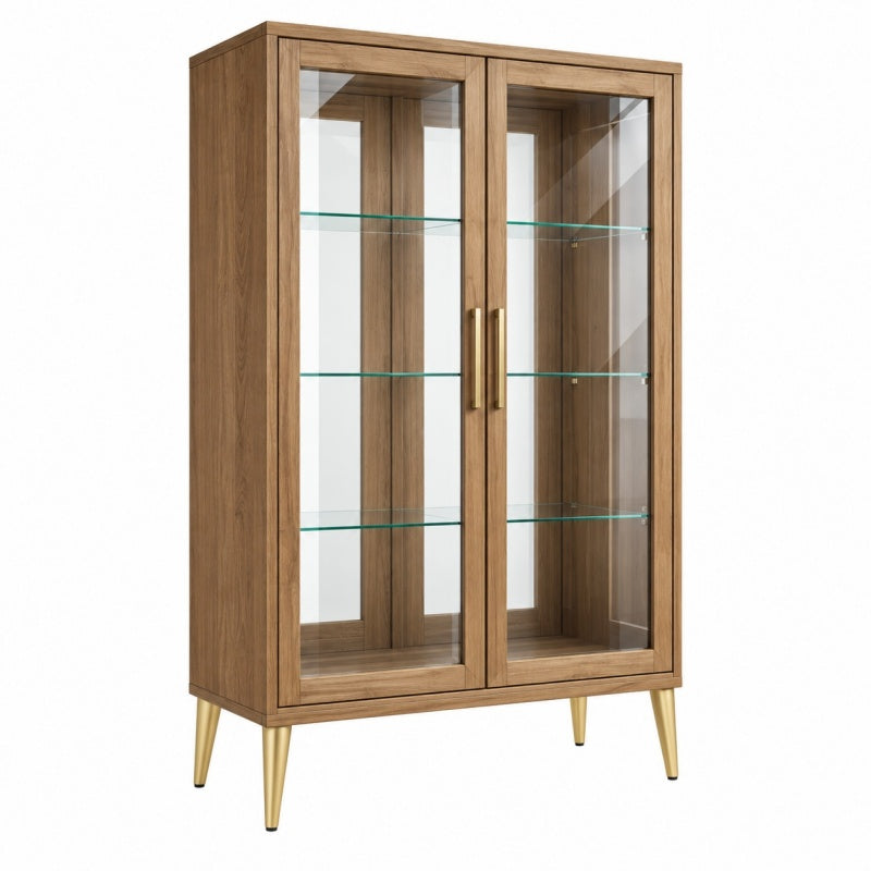 Witryna 90 x 40 x 160 cm w kolorze orzechowym ze szkłem w stylu retro