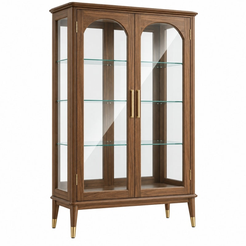 Witryna 100 x 40 x 180 cm drewniana brązowa ze szkłem w stylu klasycznym
